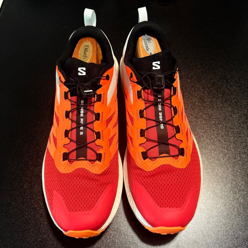 Salomon Sense Ride 5 trail running shoes Lunar Rock and Shocking Orange size 12